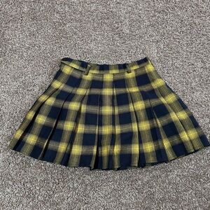 VPTIANCH Yellow and Blue Pleated Mini Skater Skirt